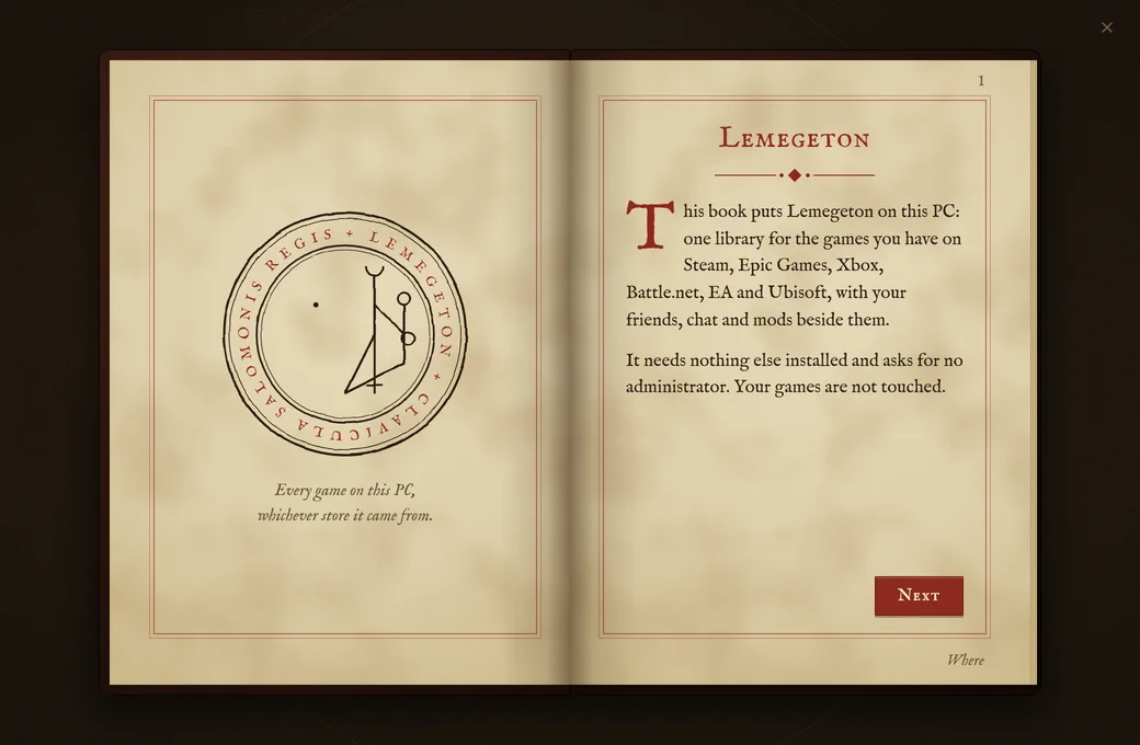 The installer open at its first page, printed like an old book.